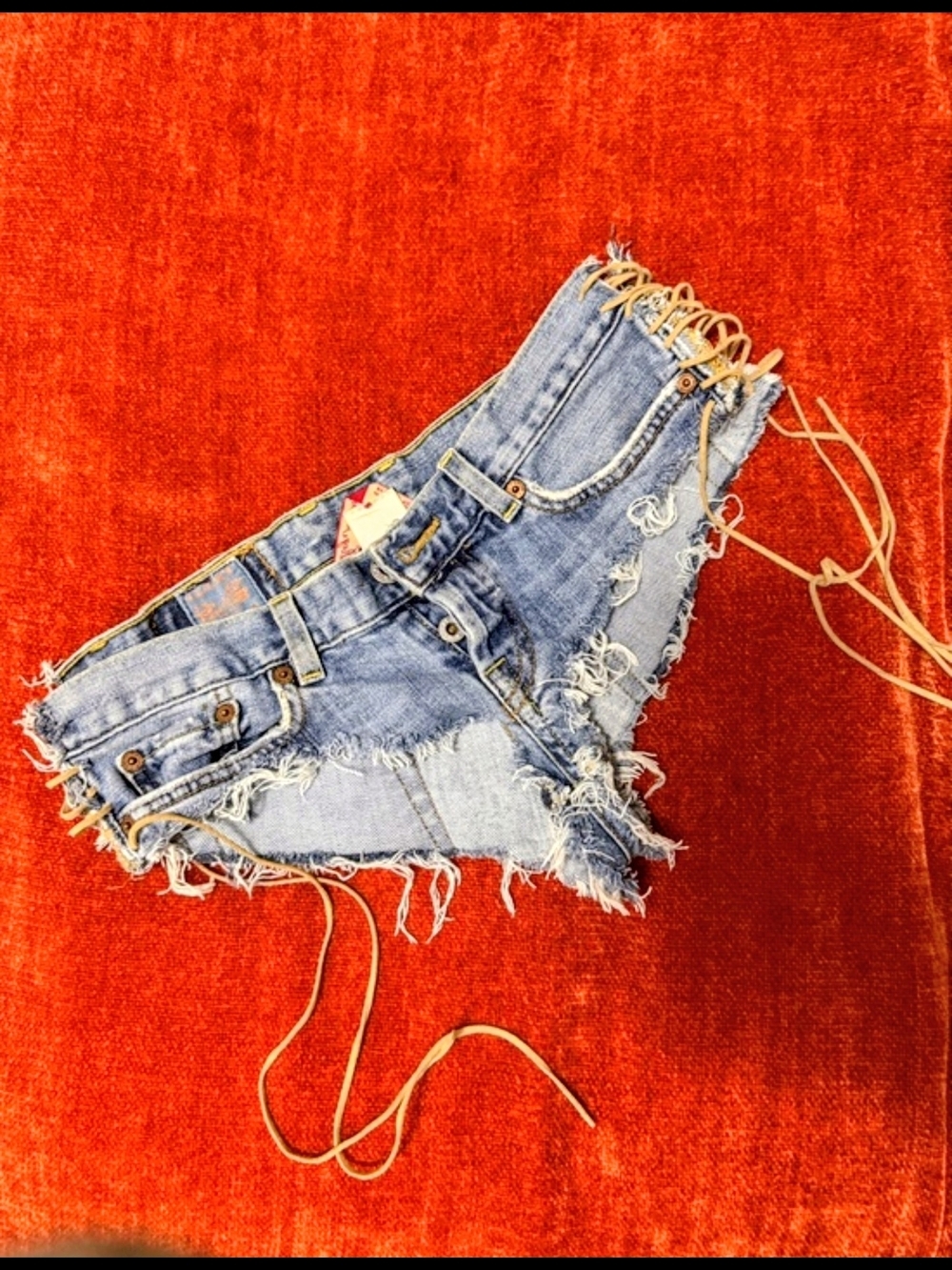 Custom Lucky Brand Lace-Up Denim Shorts - Blue ULTRA DAISY DUKES